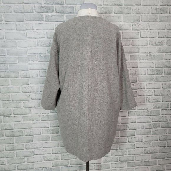 Enfold Dress 36 Wool Oversized Mock Neck Deep V White Cutout Long Sleeve - Picture 6 of 9